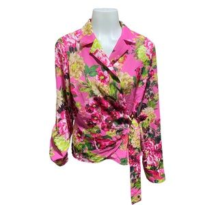 KUT from the Kloth Pink Floral Felicity wrap top - Size Large NWT